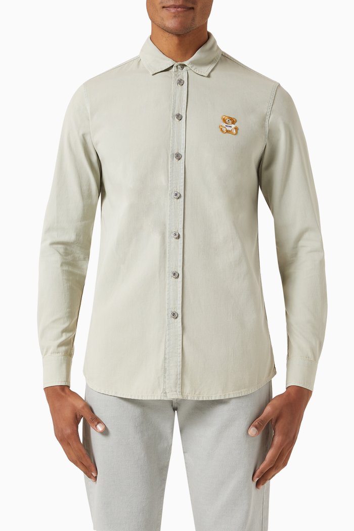 

Teddy Patch Shirt in Cotton, Grey
