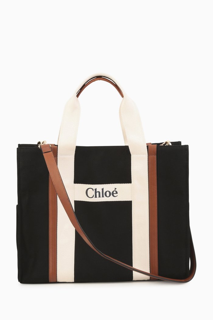 

Logo Print Diaper Tote in Organic Cotton, Black