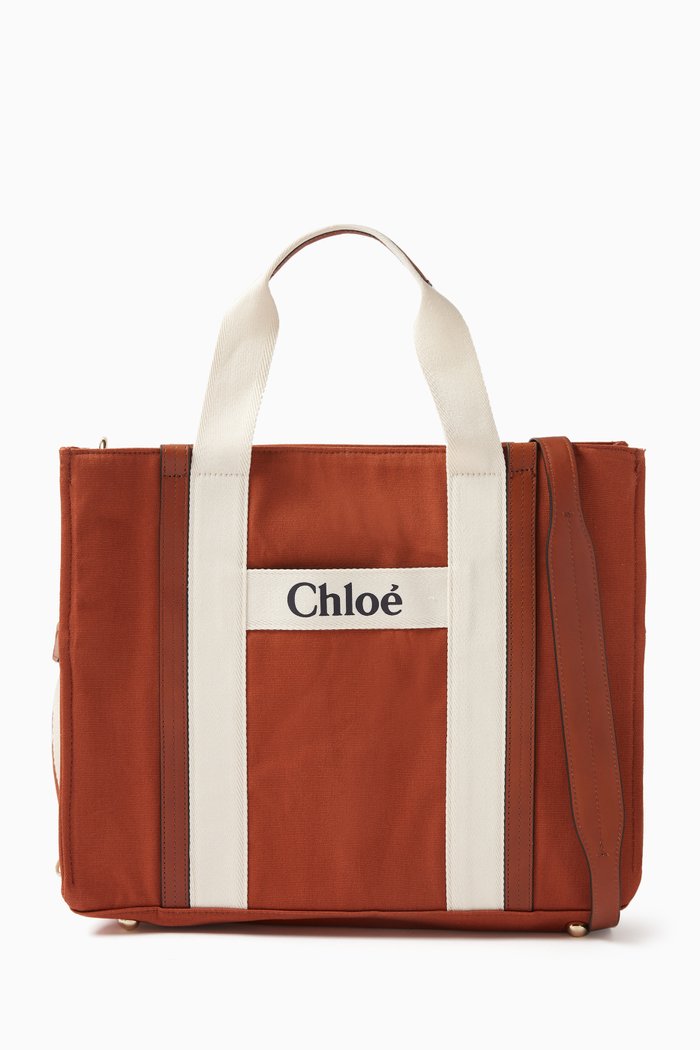 

Logo Print Diaper Tote in Organic Cotton, Red
