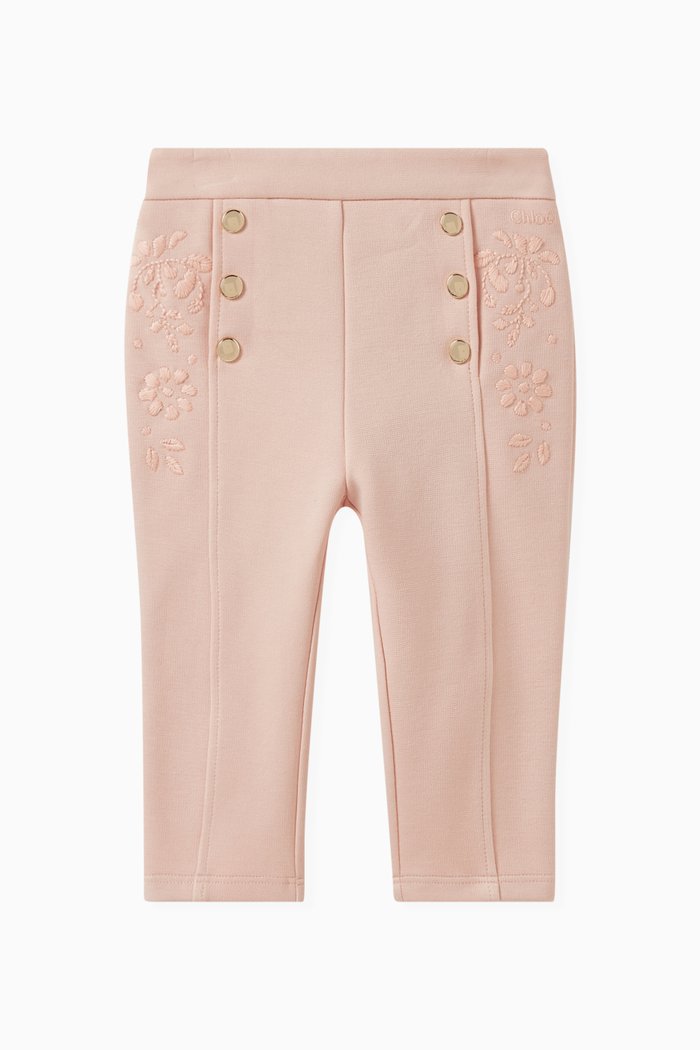 

Floral-embroidered Sweatpants in Cotton, Pink