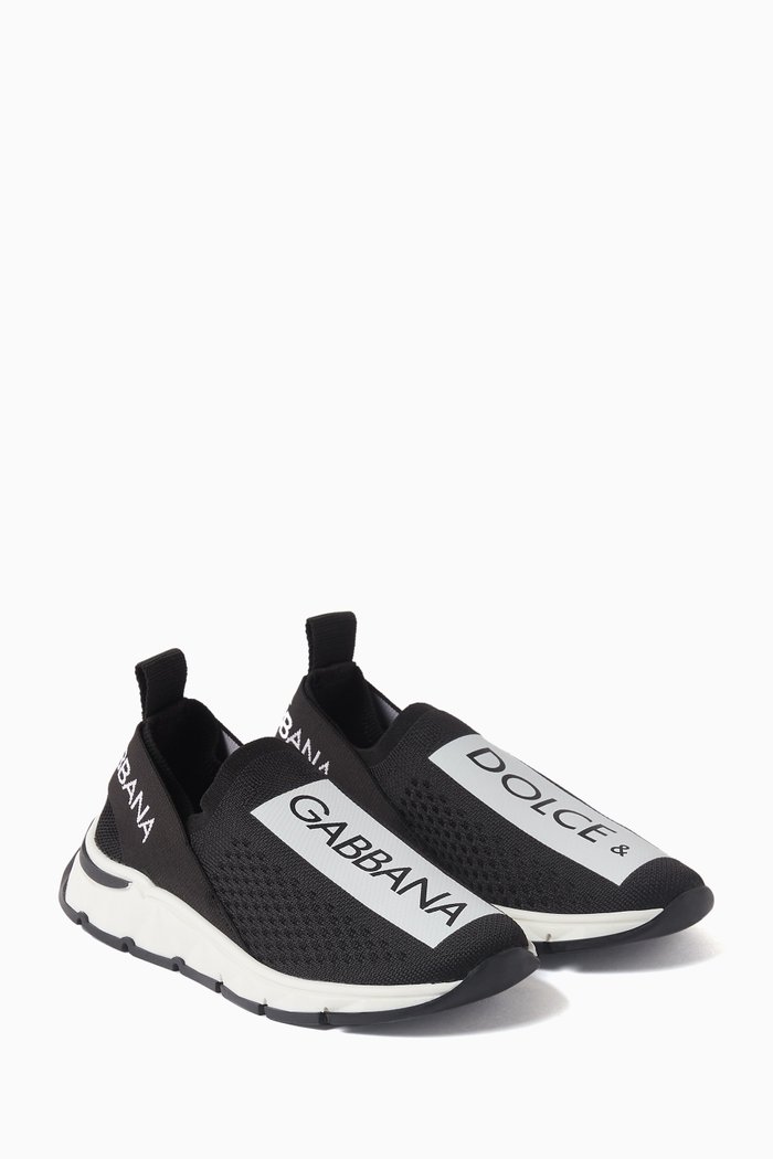 Logo Sneakers in Knit Mesh, Black