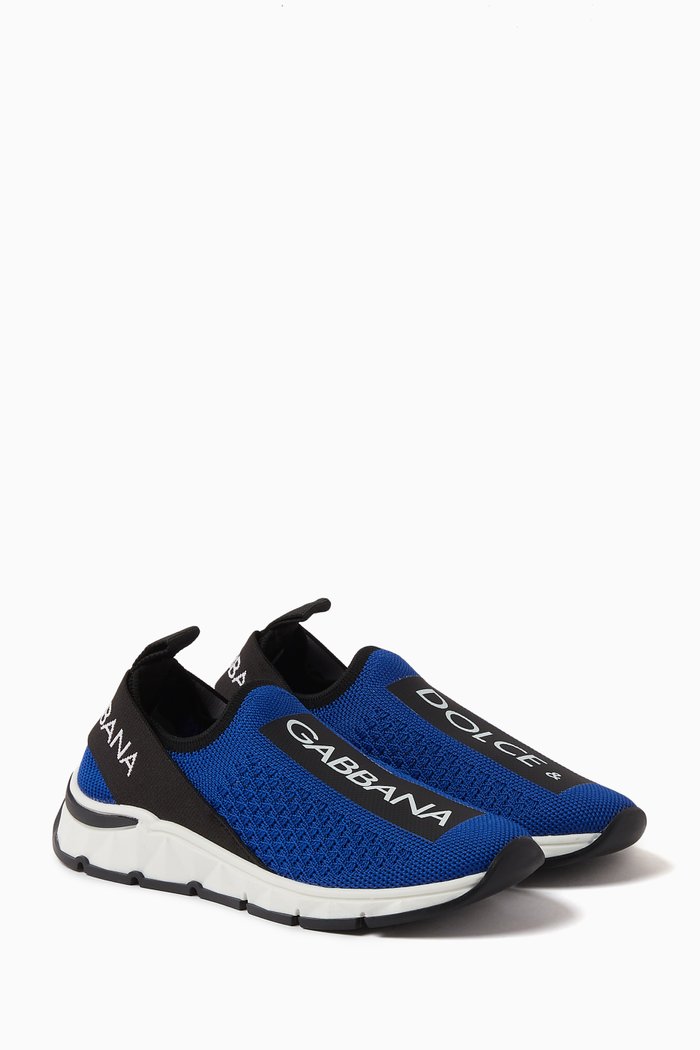 Logo Sneakers in Knit Mesh, Blue