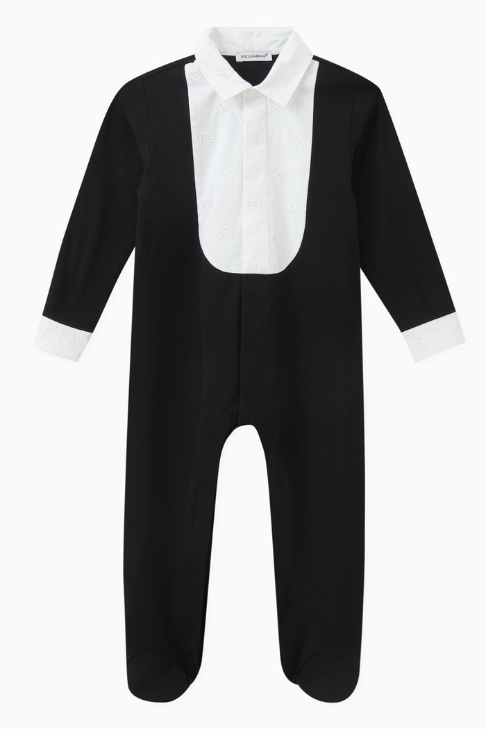 

Bow Tuxedo Romper Set, Black