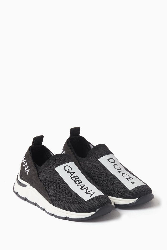 Logo Sneakers in Knit Mesh, Black