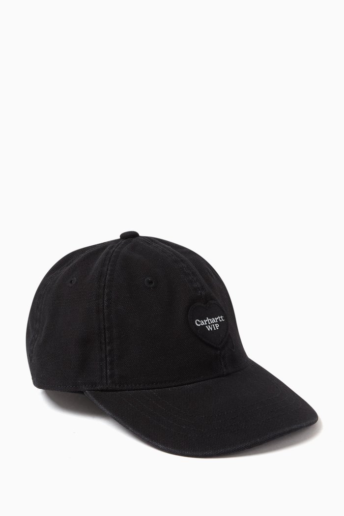 

Heart Logo Patch Baseball Cap in Cotton Twill, Black