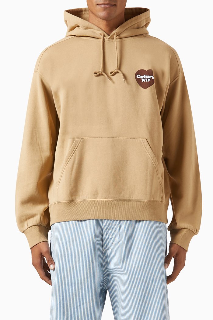 

Heart Logo Hoodie in Cotton Jersey, Brown