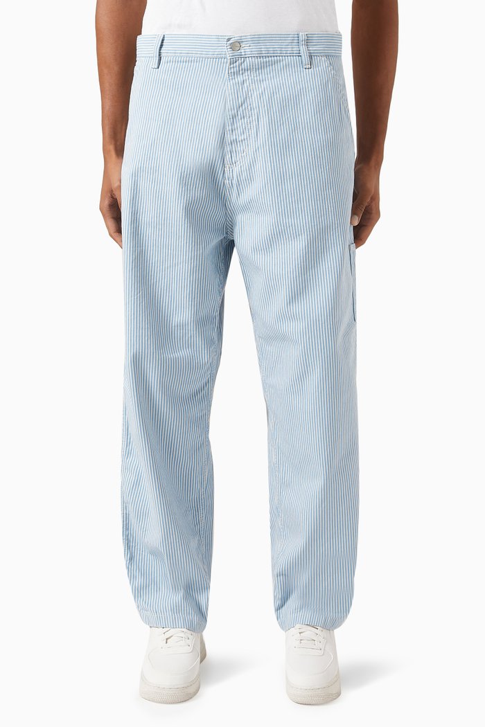 

Terrell Hickory Striped Single Knee Pants in Cotton, Blue