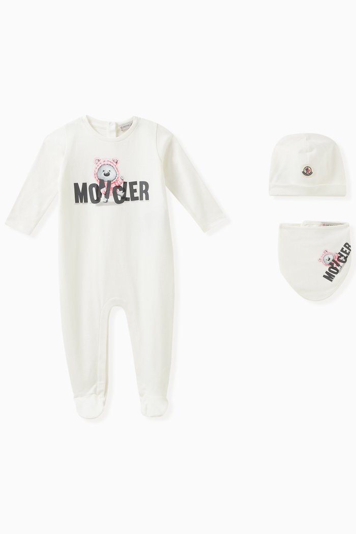3-piece Graphic Logo-print Sleepsuit Set, White