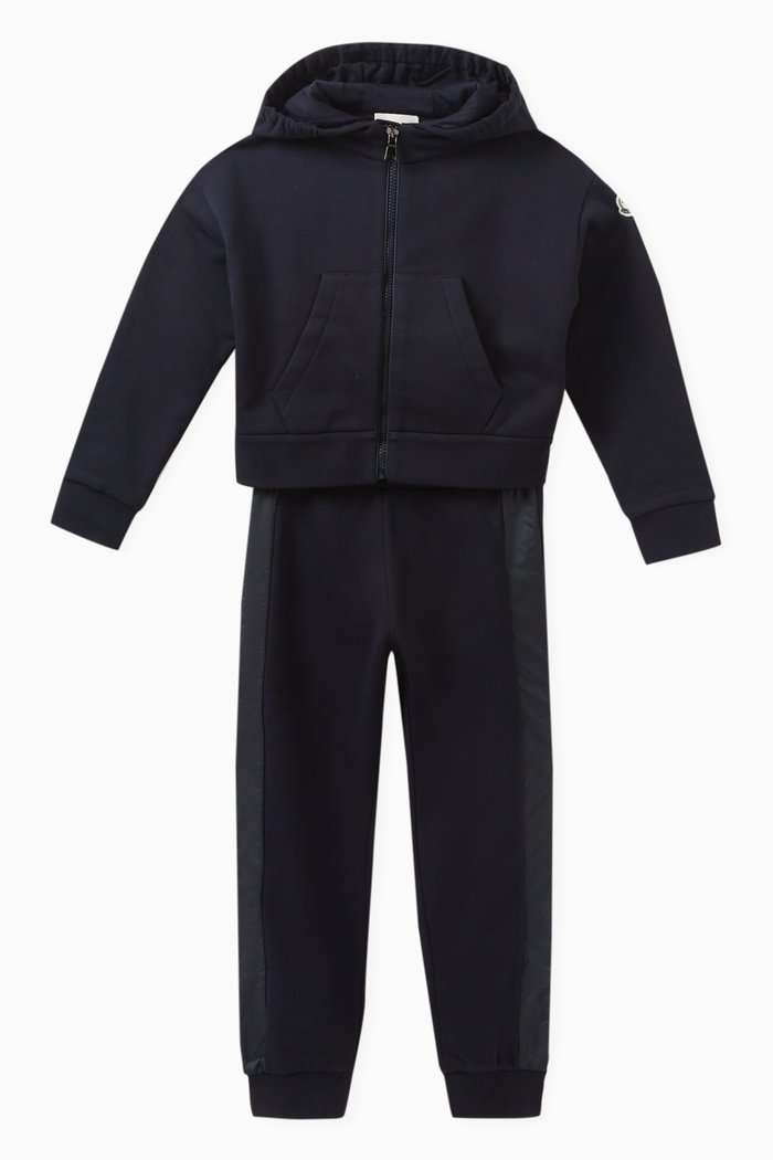 Logo Zip-up Hooded Sweatsuit Set in Cotton-fleece, Black