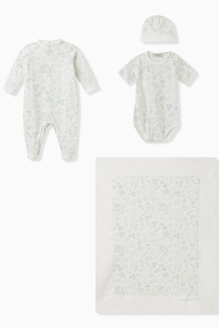

Red Star & Doodle Print 4-piece Gift Set in Cotton, White
