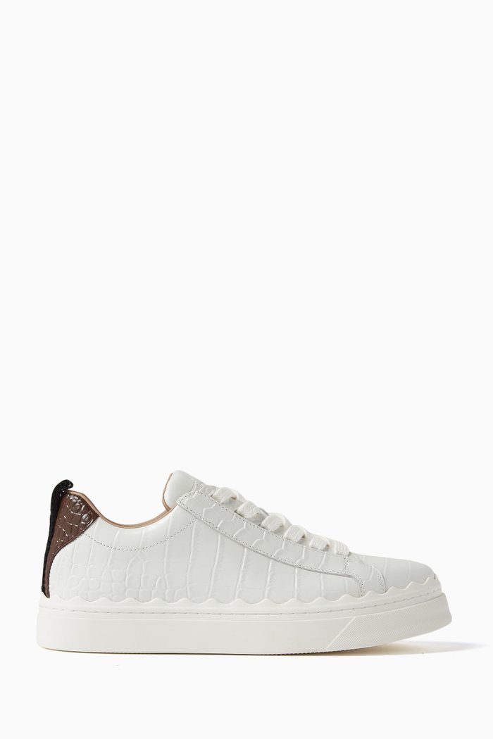 Lauren Sneakers in Croc Embossed Leather, Brown