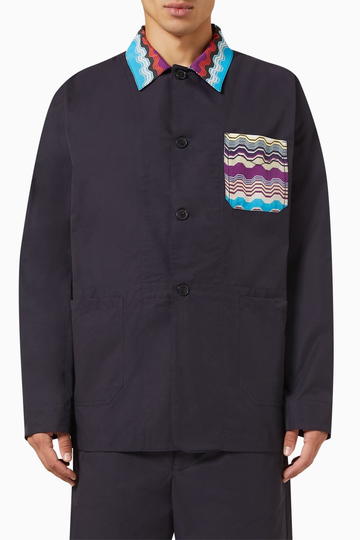 

Zig Zag Overshirt Jacket in Cotton Blend, Blue