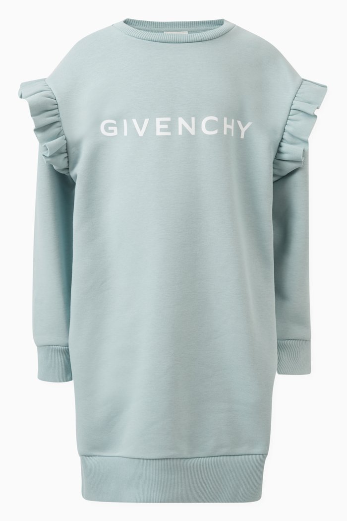 

Logo-print Ruffled Sweatshirt Dress in Cotton, Blue
