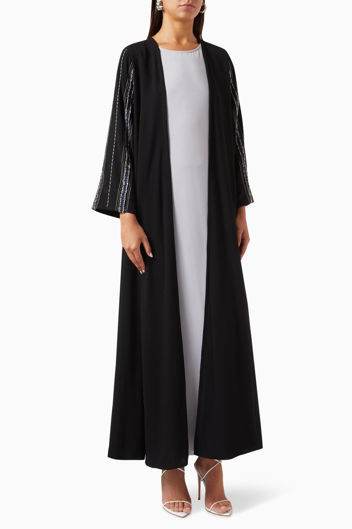 

3-piece Embroidered Abaya Set, Black