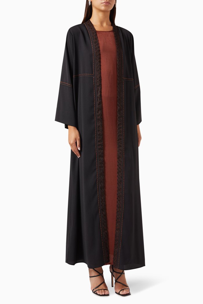 

3-piece Embroidered Abaya Set, Black