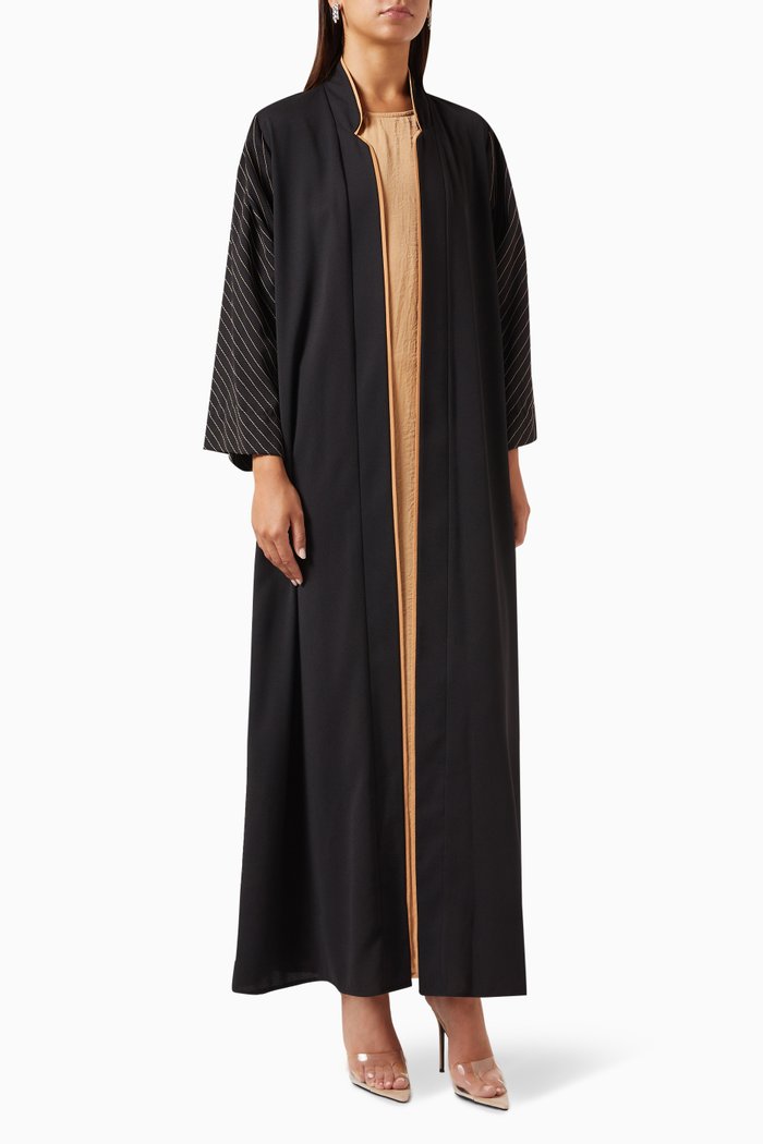 

3-piece Topstitched Abaya Set, Black