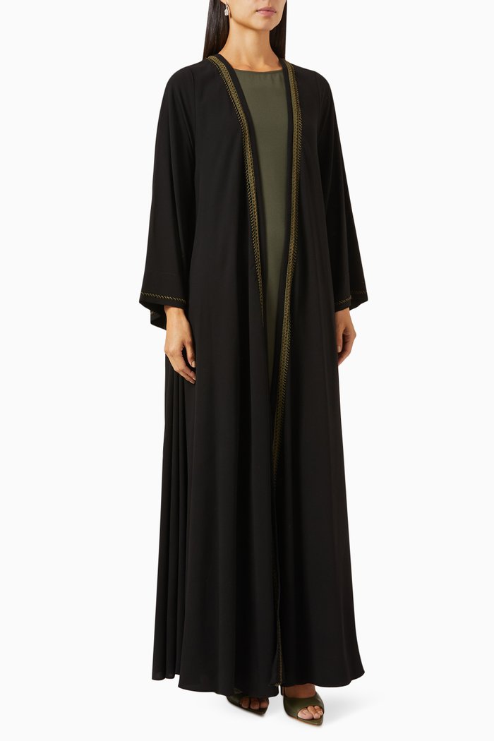 

3-piece Embroidered Abaya Set, Black