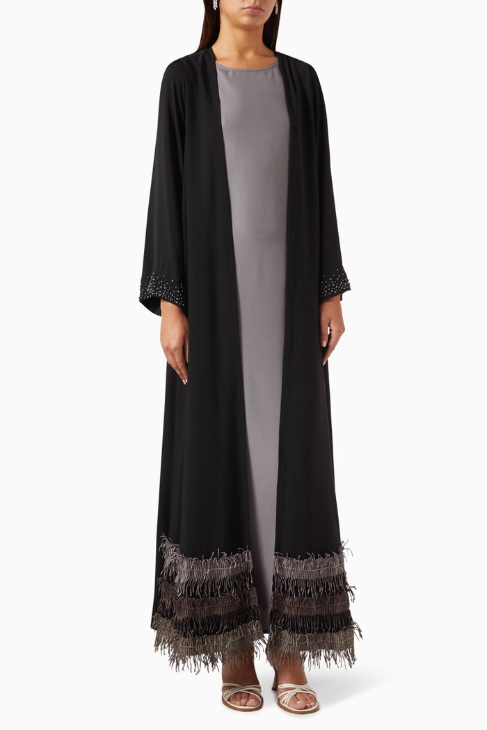 

3-piece Embroidered Abaya Set, Black