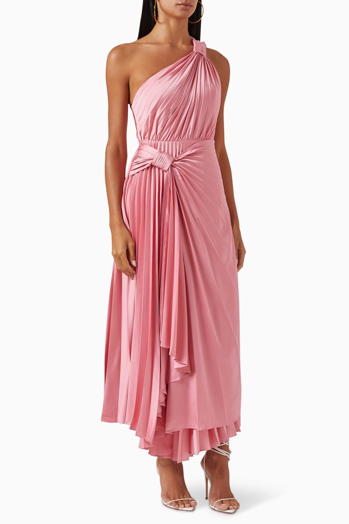 

Illoura One-shoulder Pleated Dress, Pink