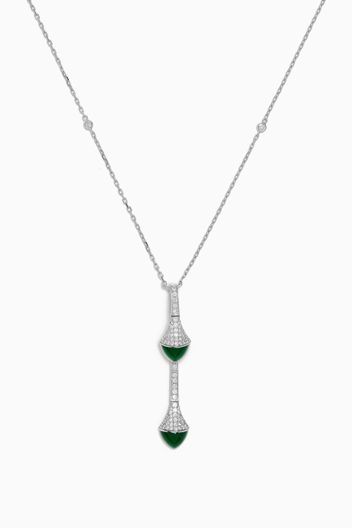 

Cleo Diamond & Agate Drop Pendant Necklace in 18kt White Gold, Silver