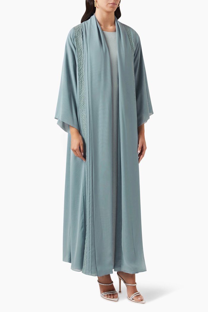 

3-piece Embroidered Abaya Set in Chiffon, Blue