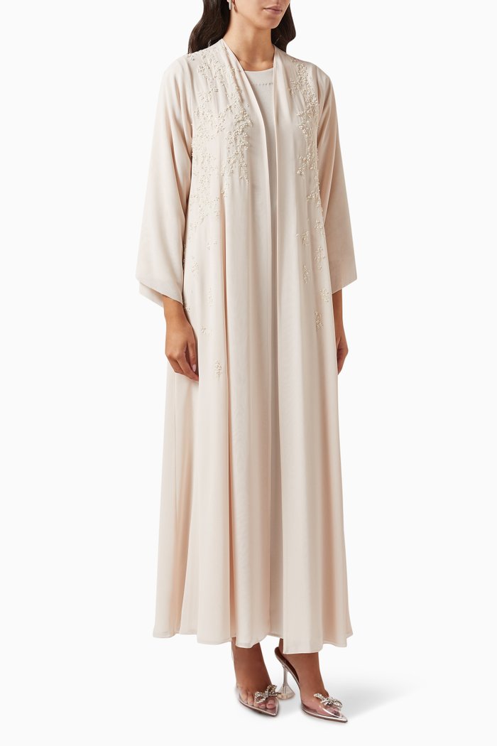 

3-piece Embellished Abaya Set in Chiffon, Neutral