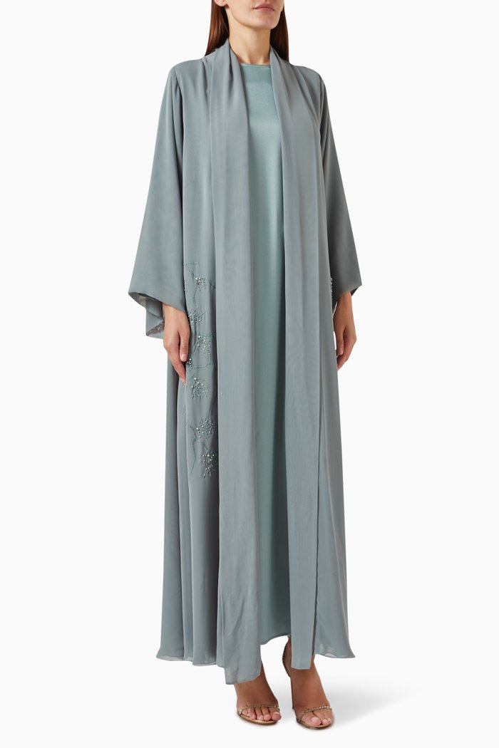 

3-piece Embellished Abaya Set in Chiffon, Green