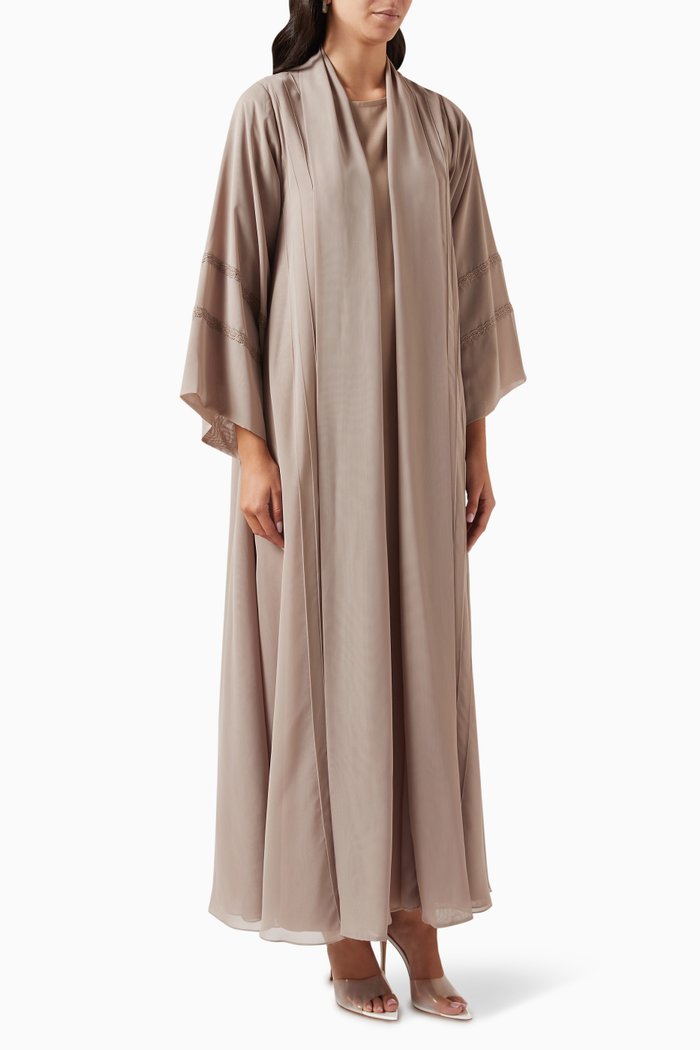 

3-piece Embroidered Abaya Set in Chiffon, Grey