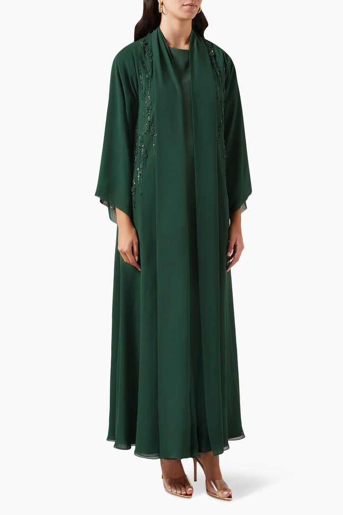 

3-piece Embellished Abaya Set in Chiffon, Green