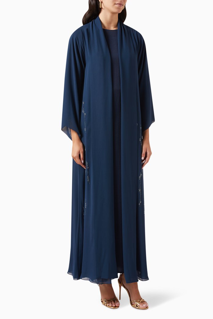 

3-piece Embellished Abaya Set in Chiffon, Blue