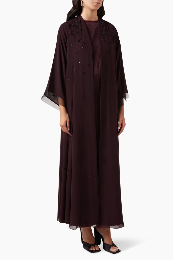 

3-piece Embellished Abaya Set in Chiffon & Tulle, Red