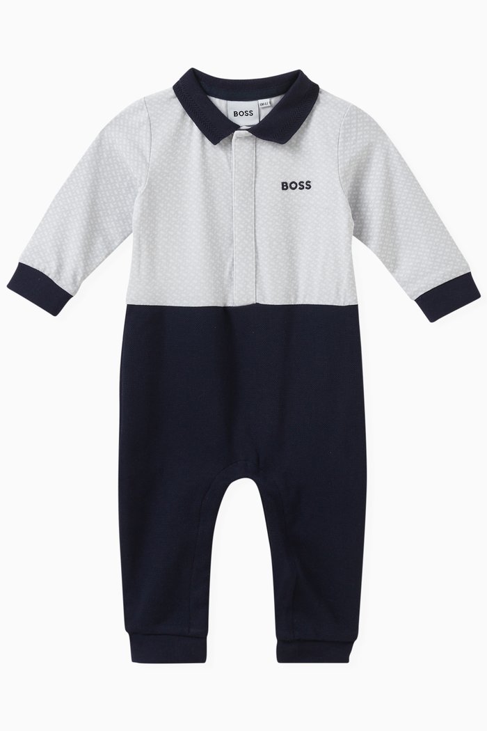 Logo-embroidered Romper in Cotton, Blue