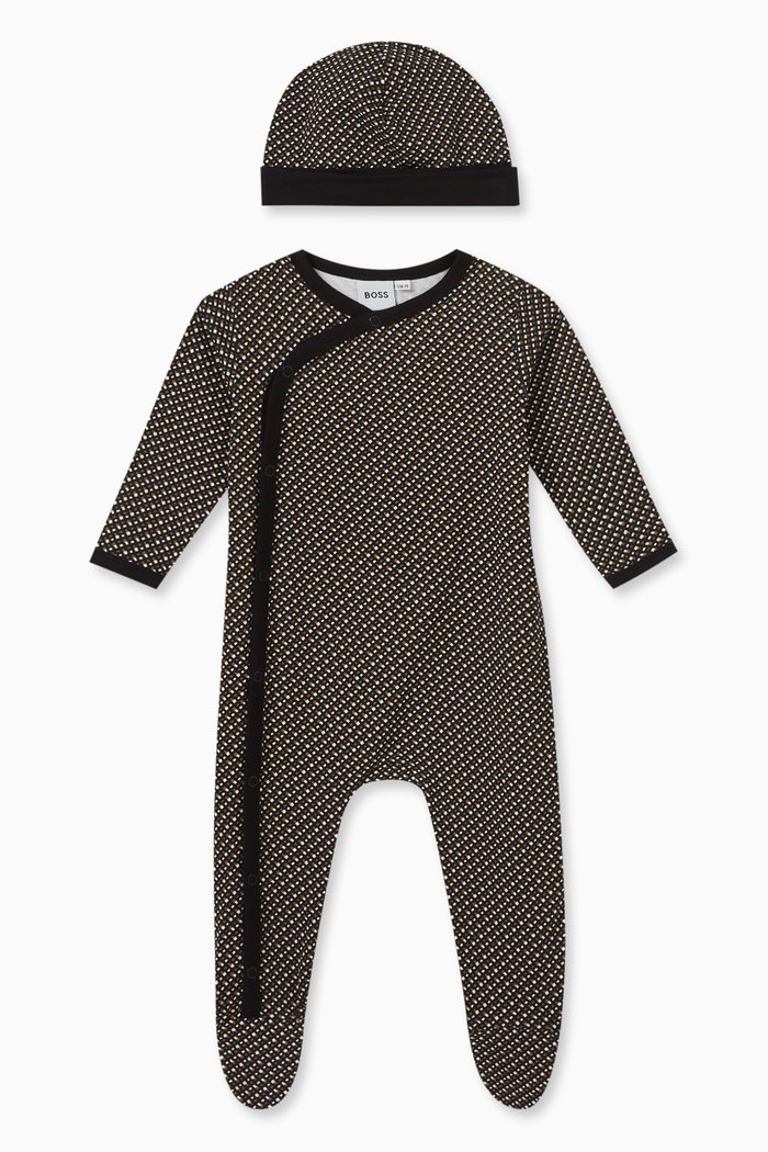 

Graphic-print Sleepsuit & Beanie Set in Cotton, Black