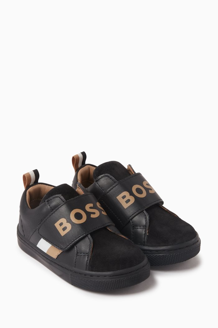 

Striped Logo Sneakers in Leather, Black