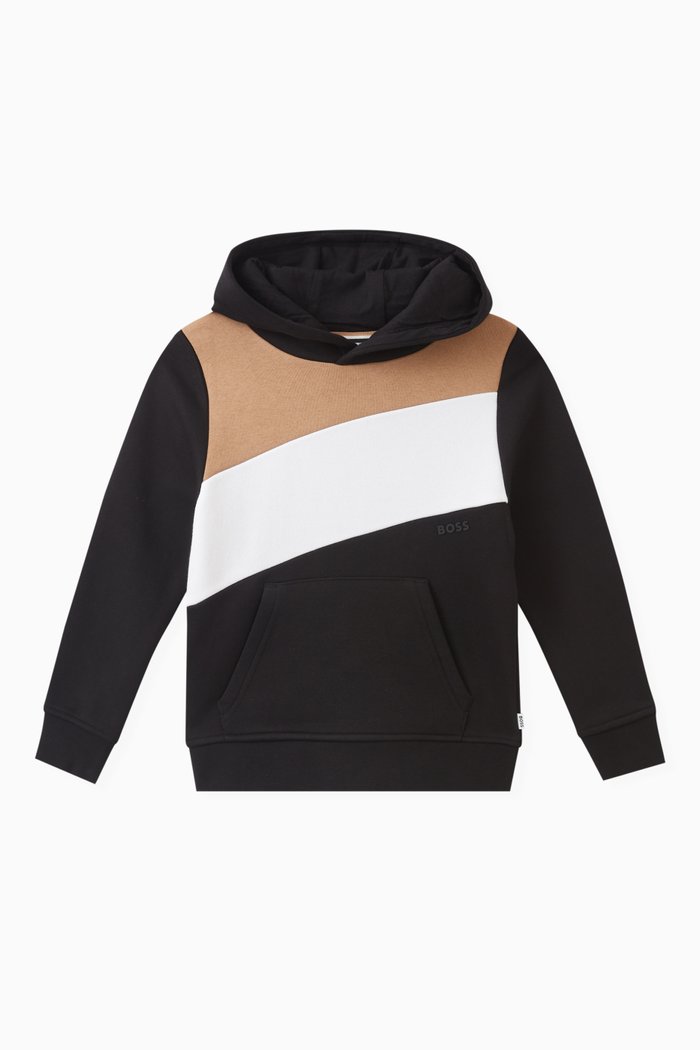 

Colour-block Logo-detail Hoodie in Cotton, Black
