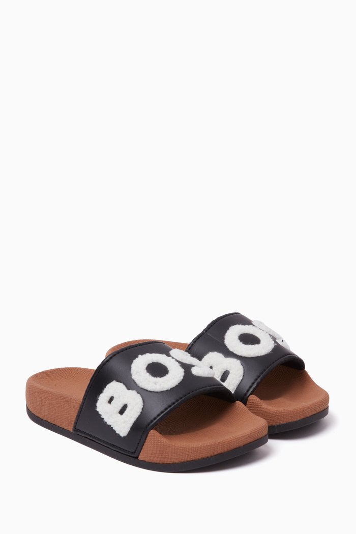 Logo-detail Slides in Synthetic, Black