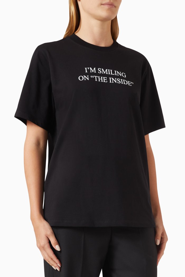 

'I'm Smiling On The Inside' Slogan T-shirt in Organic Cotton, Black