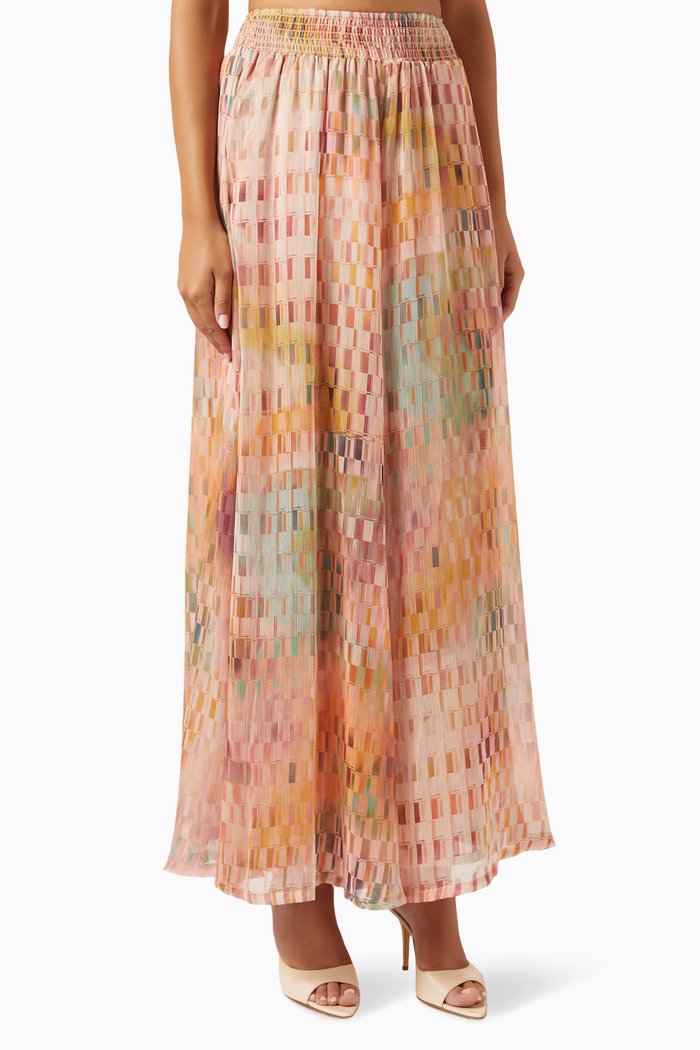 

Pilar Printed Wide-leg Pants in Chiffon, Neutral