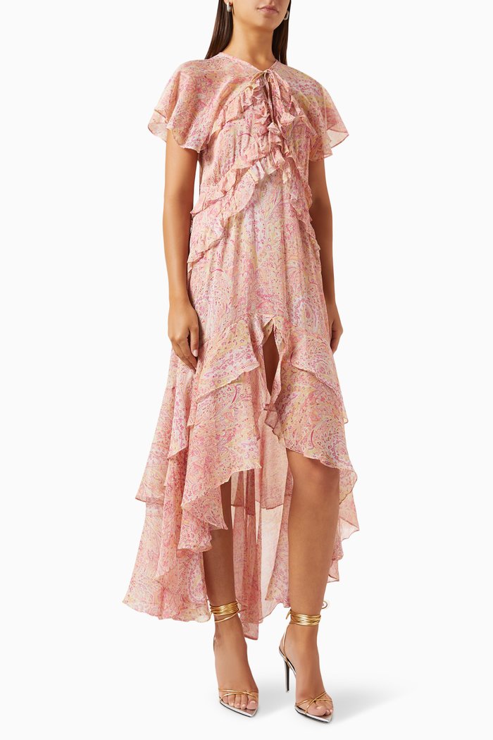 

Katia Ruffled Midi Dress in Chiffon, Pink
