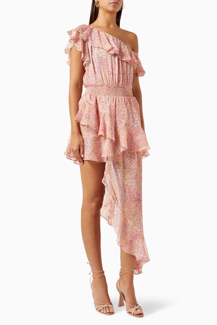 

Gisele One-shoulder Dress in Chiffon, Pink