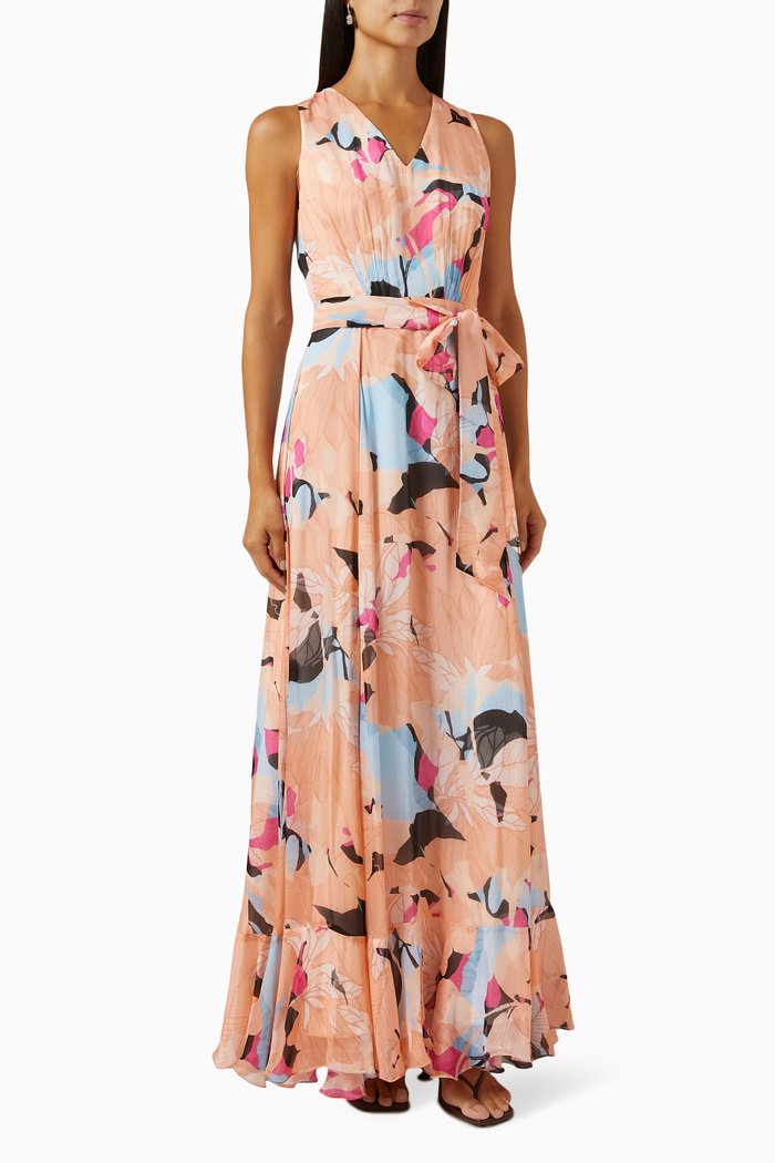 

Printed Maxi Dress in Chiffon, Neutral