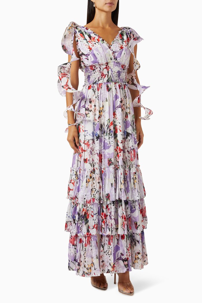 Printed Dress in Chiffon, Purple