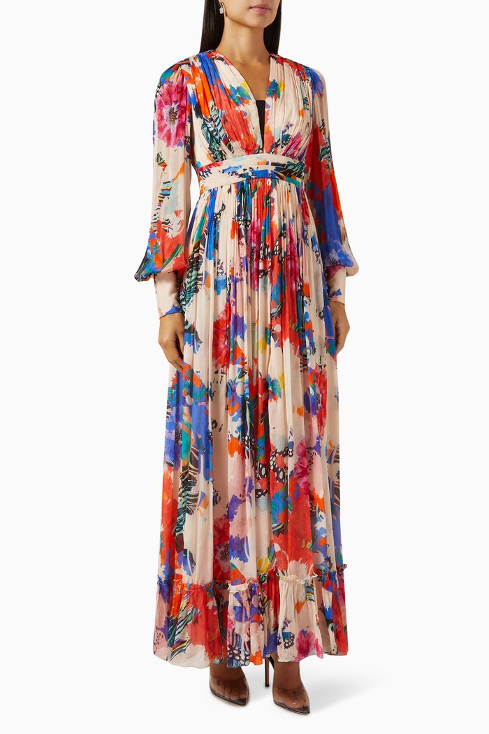 Printed Dress in Chiffon, Neutral