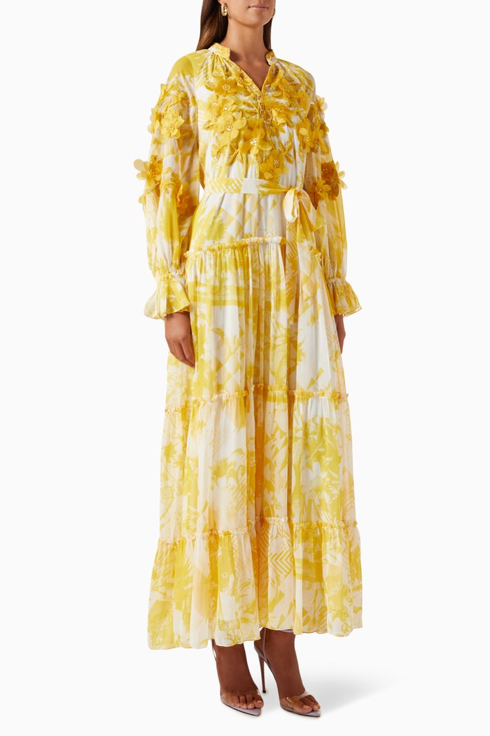 

Jane 3D Floral Maxi Dress in Chiffon, Yellow