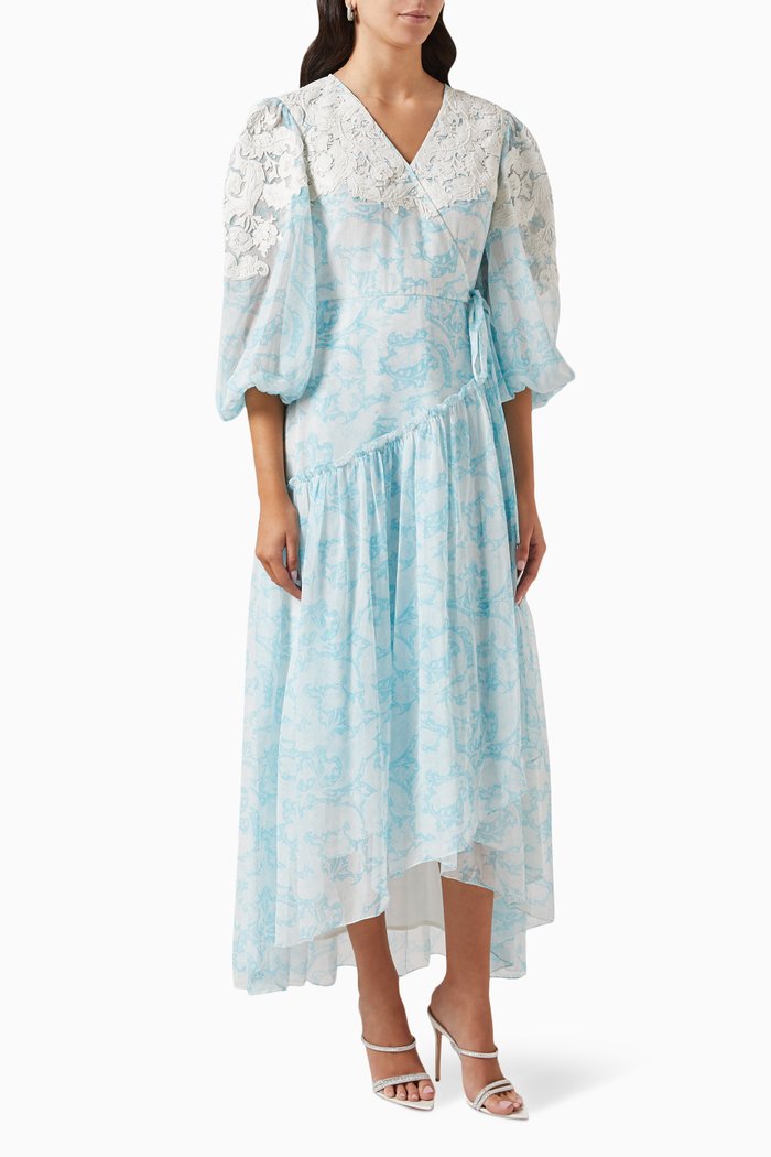 

Skylar Wrap Midi Dress in Chiffon, Blue