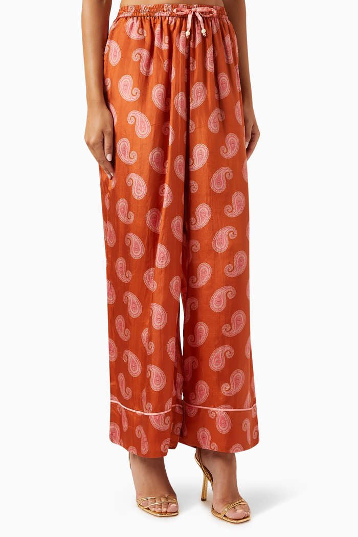 

Dylan Wide-leg Pants in Silk Habotai, Orange