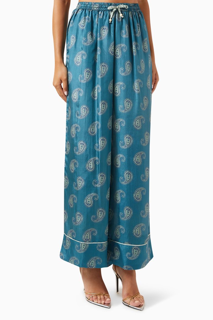 

Dylan Wide-leg Pants in Silk Habotai, Green