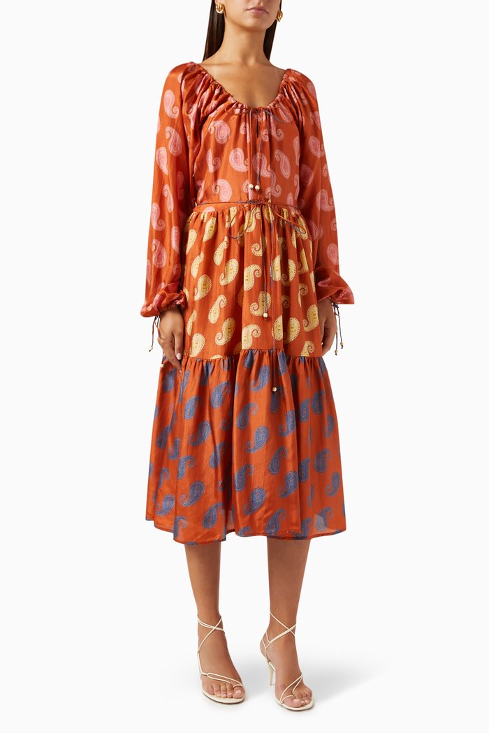 

Zoey Midi Dress in Silk Habotai, Orange