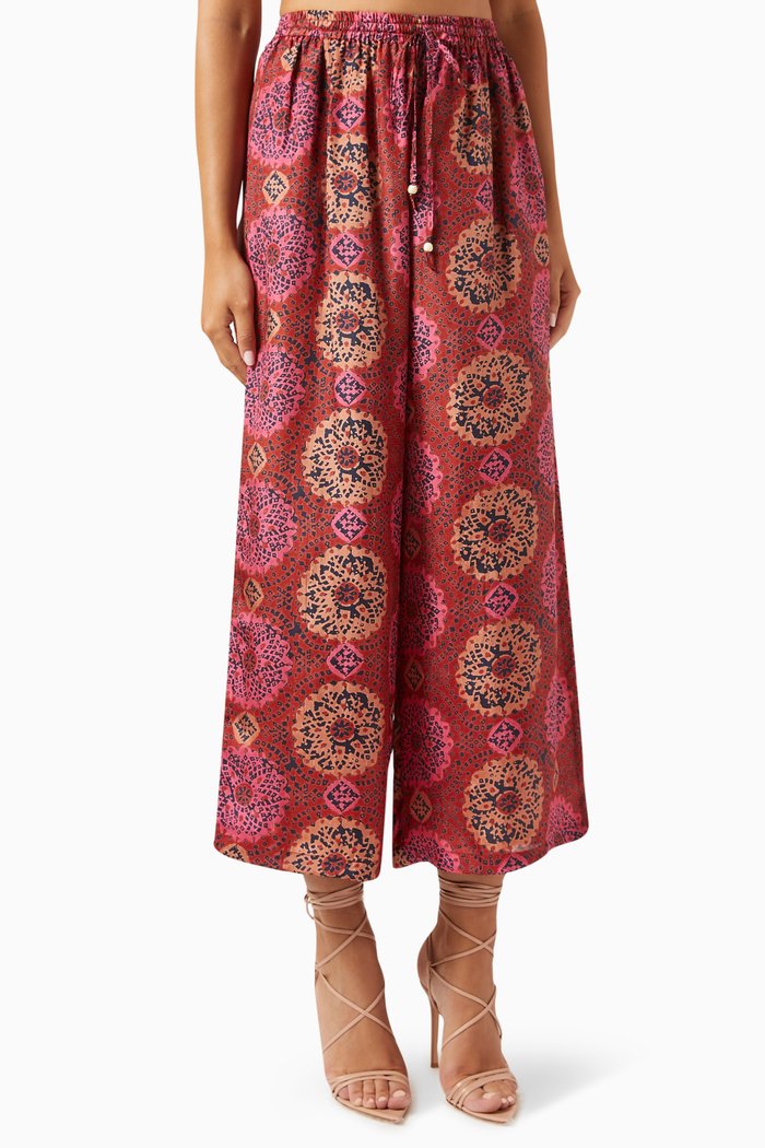 

Emmy Crop Wide-leg Pants in Silk Habotai, Red