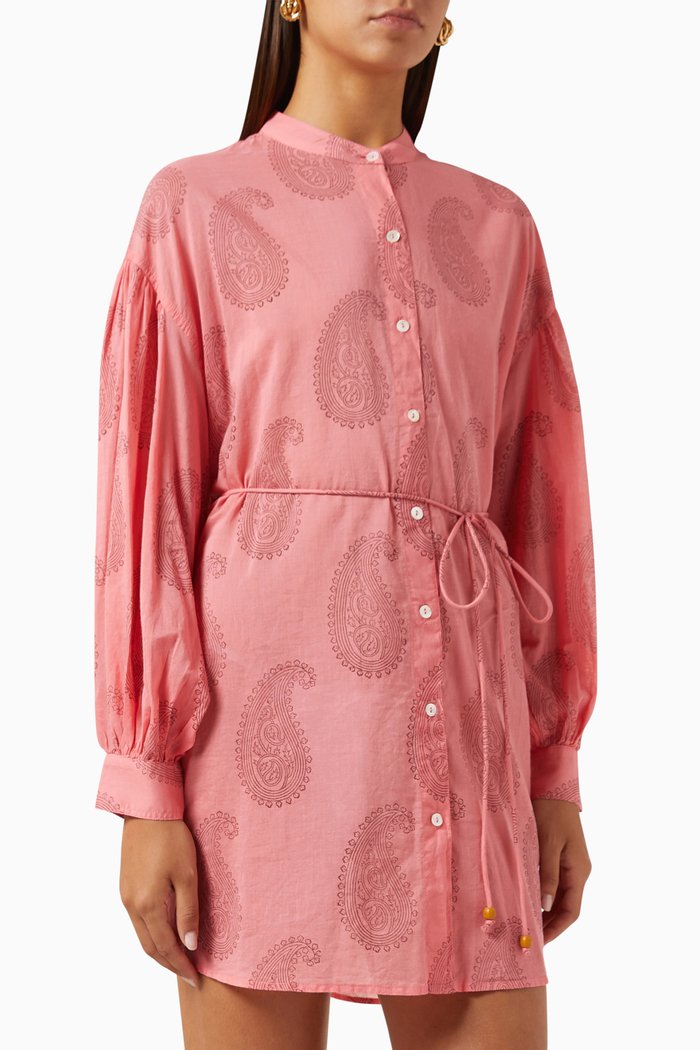 

Freda Mini Shirt Dress in Cotton-voile, Pink